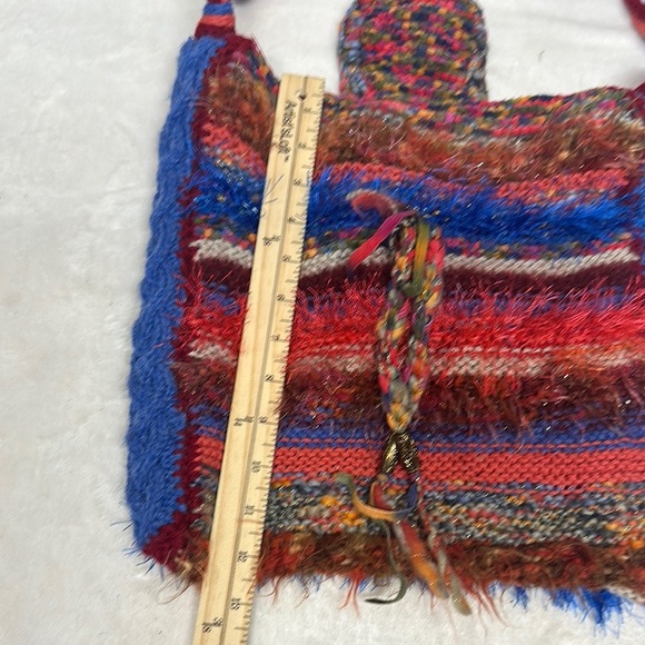 Red and Blue Hobo Bag with Bohemian Flair - Picture 9 of 11